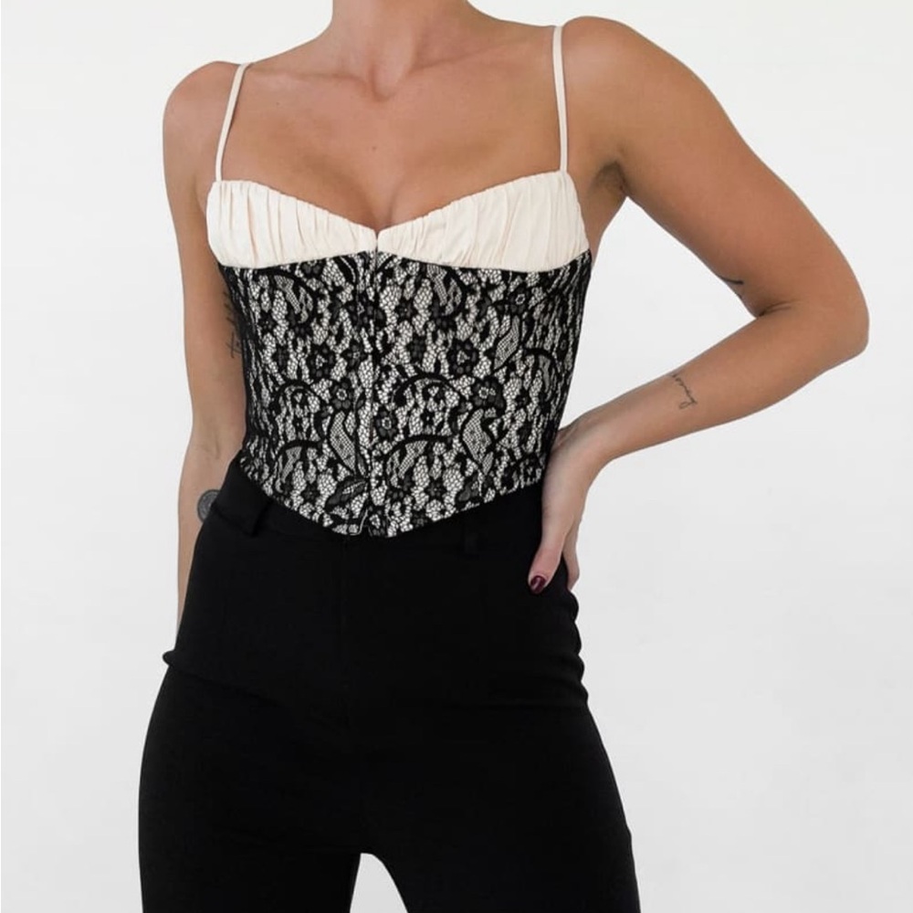 Rumored Black and White Lace Crop Top